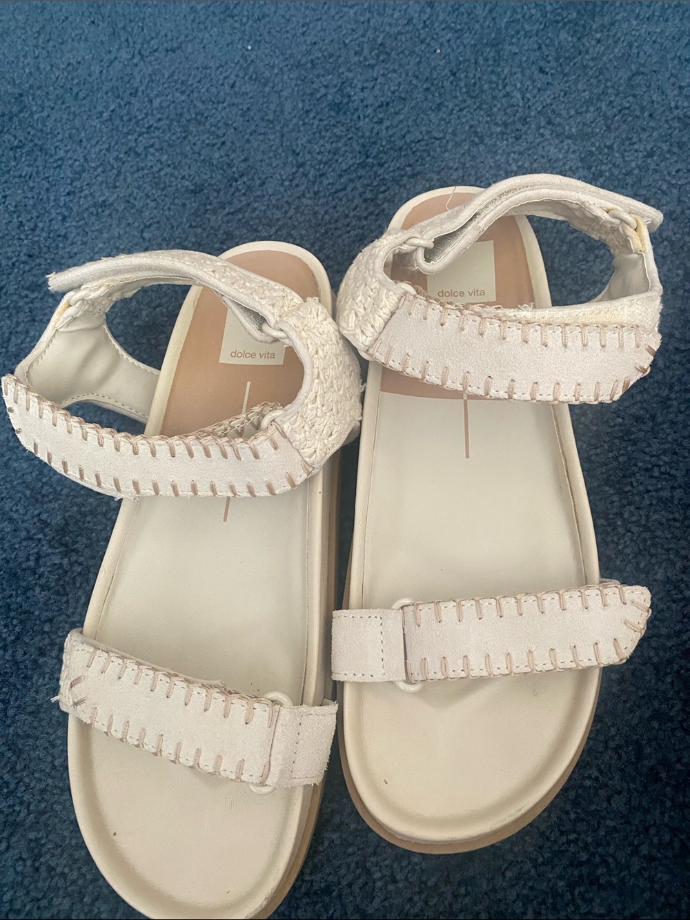 Dolce Vita Ivory Leather Whipstitched Strap Sandals